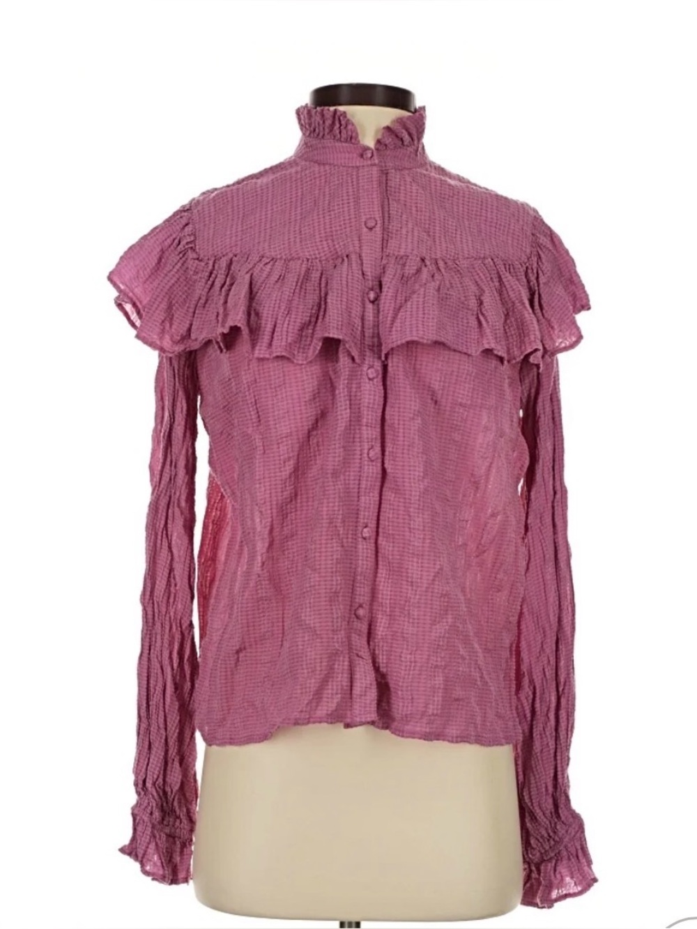 LoveShackFancy Rose-Pink Ruffle Front Blouse